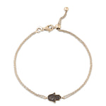 Load image into Gallery viewer, 14K Gold Hamsa Bracelet Black diamonds
