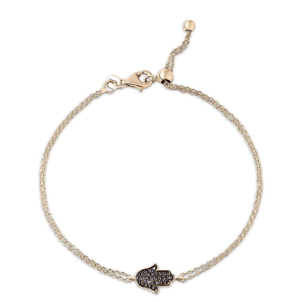 14K Gold Hamsa Bracelet Black diamonds