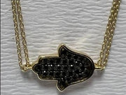 14K gold Large hamsa bracelet Black diamonds