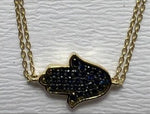 Load image into Gallery viewer, 14K gold Large hamsa bracelet Blue sapphire
