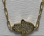 Load image into Gallery viewer, 14K gold Large hamsa bracelet paperclip
