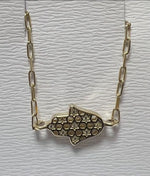Load image into Gallery viewer, 14K gold skeleton hamsa bracelet paperclip
