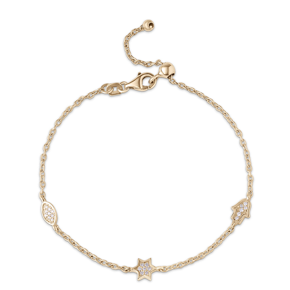 14k gold  Mystic 3 charm full diamond mix bracelet