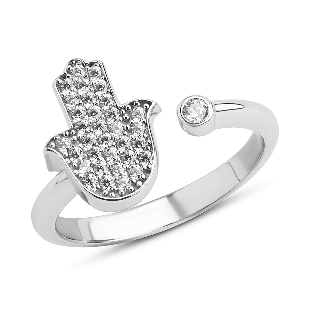 Silver full Hamsa ring