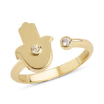 Load image into Gallery viewer, 14k gold Single diamond Hamsa ring