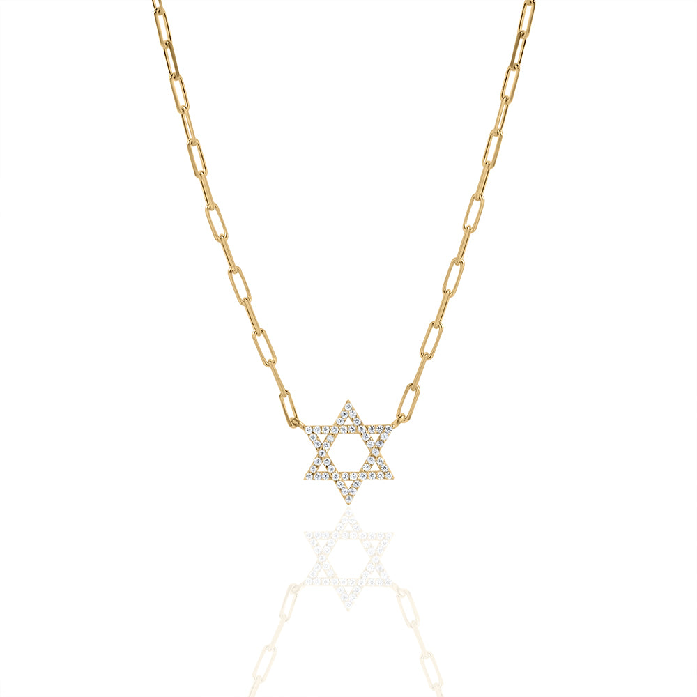 14k gold Large Classic Star of David necklace paperclip