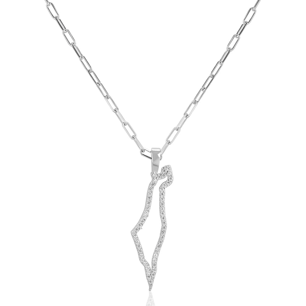 Hollo map of Israel paperclip necklace