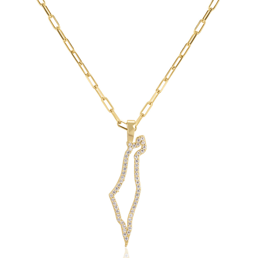 Hollo map of Israel paperclip necklace