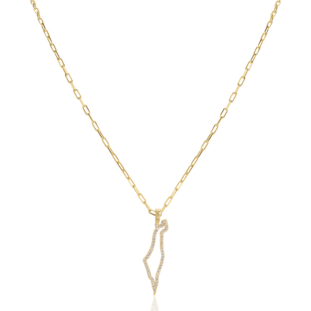 Hollo map of Israel paperclip necklace