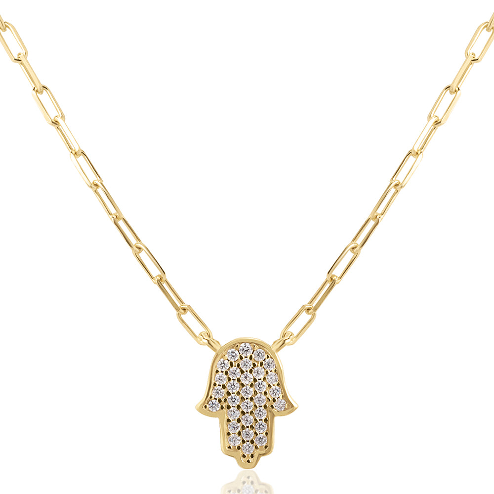 Large hamsa paperclip necklace