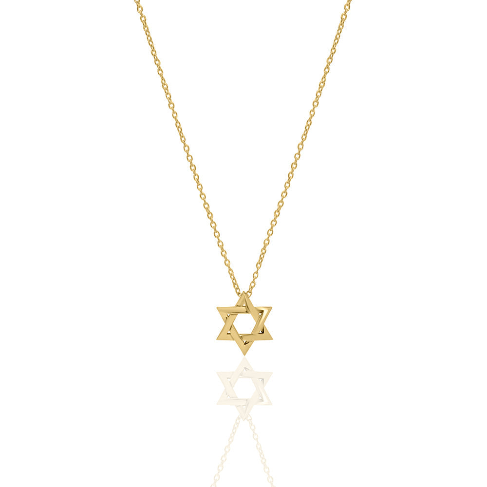14k gold plain braided star of david necklace
