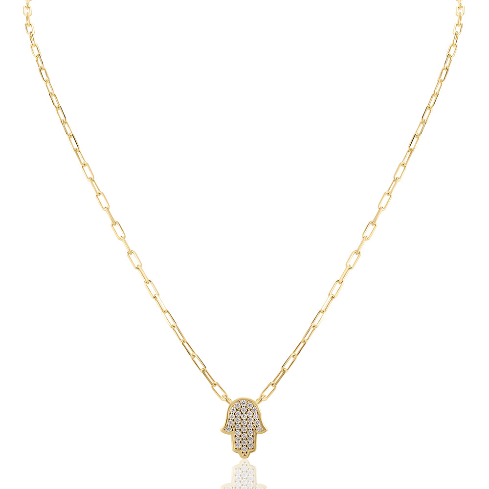 Large hamsa paperclip necklace