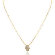 Large hamsa paperclip necklace