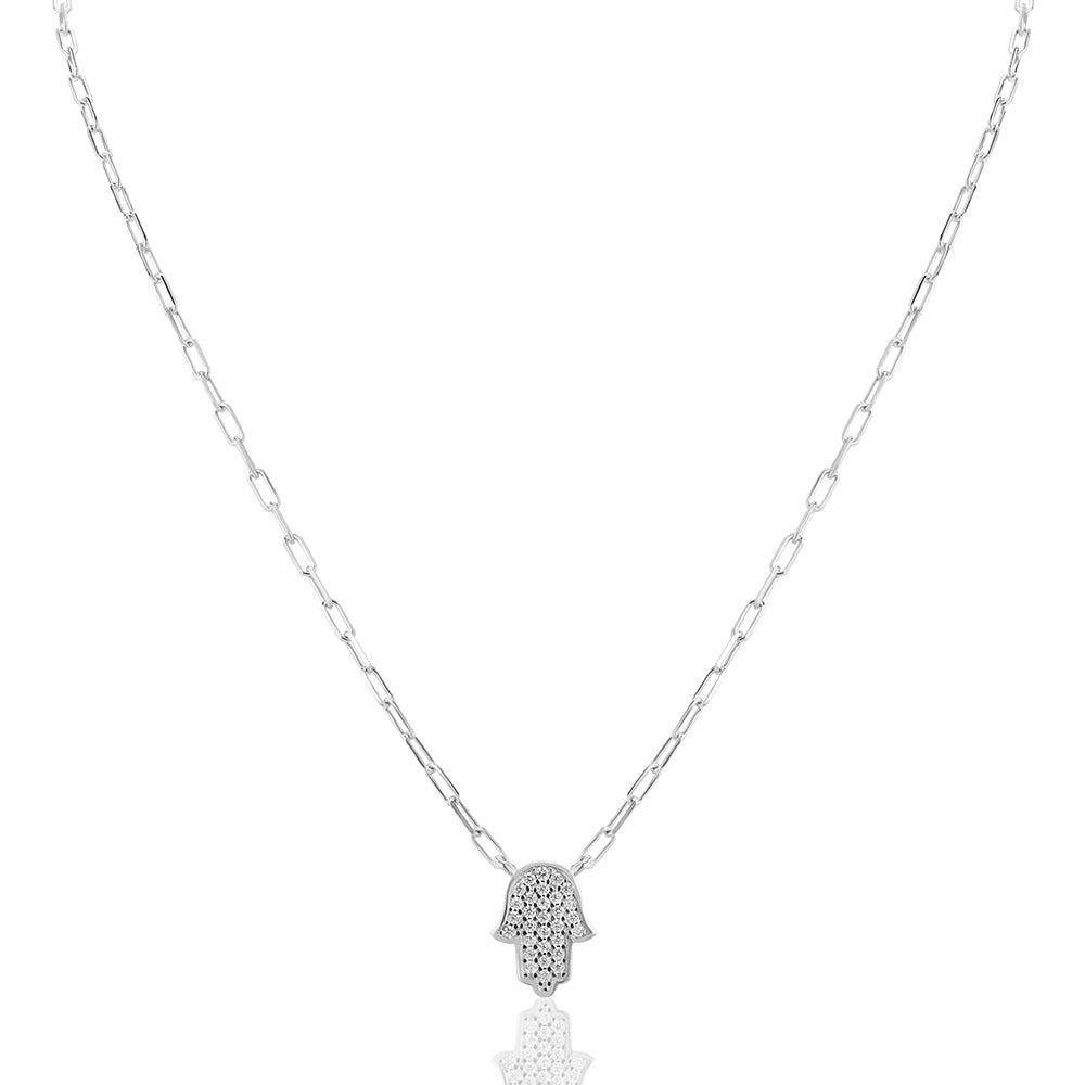 Large hamsa paperclip necklace