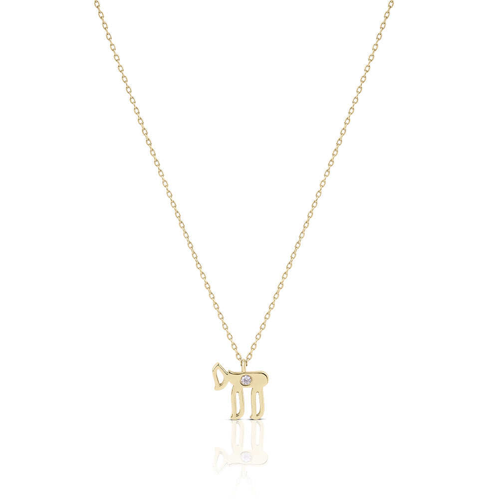 14k gold small single diamod hai necklace