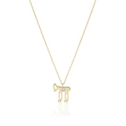 14k gold large single diamod Hai necklace