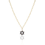 Load image into Gallery viewer, 14k gold Classic star of David necklace paperclip. Black diamonds
