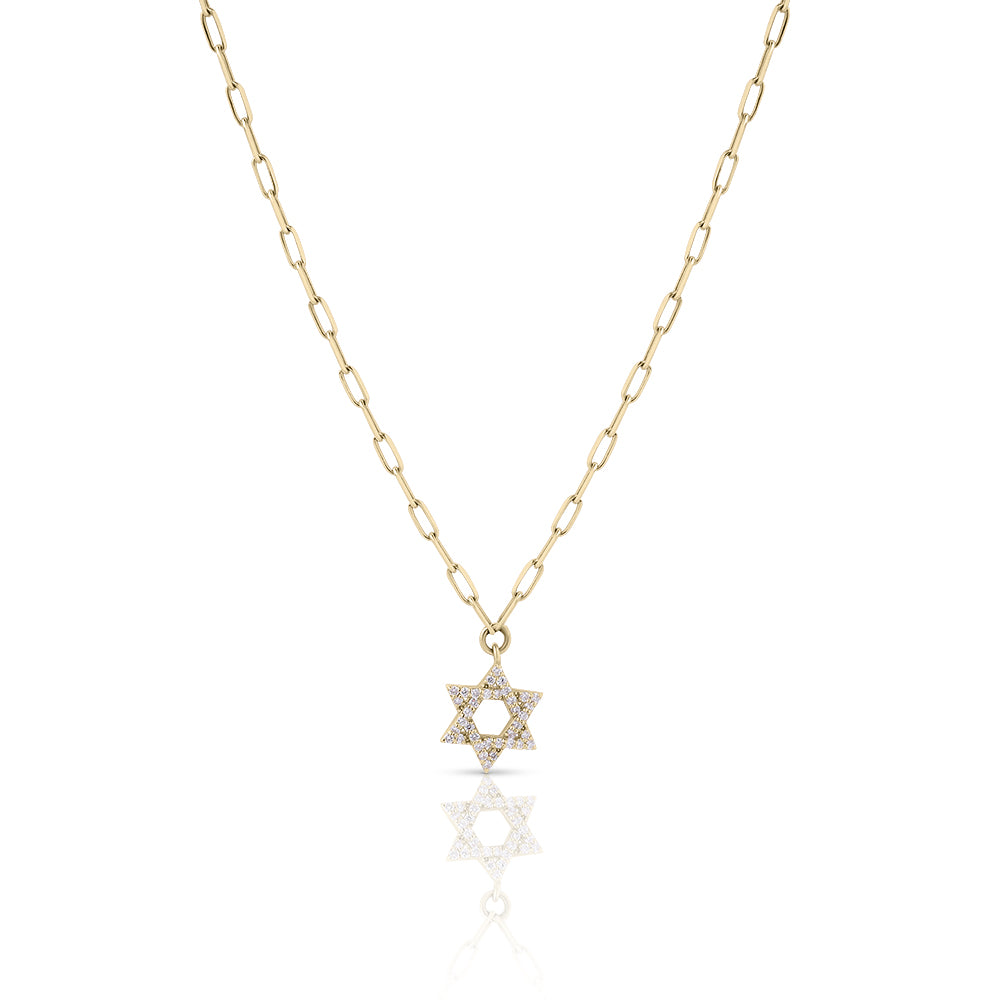 14k gold Large Classic Star of David necklace paperclip