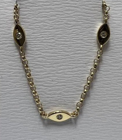14k gold  Mystic 3 charm single diamond eye bracelet