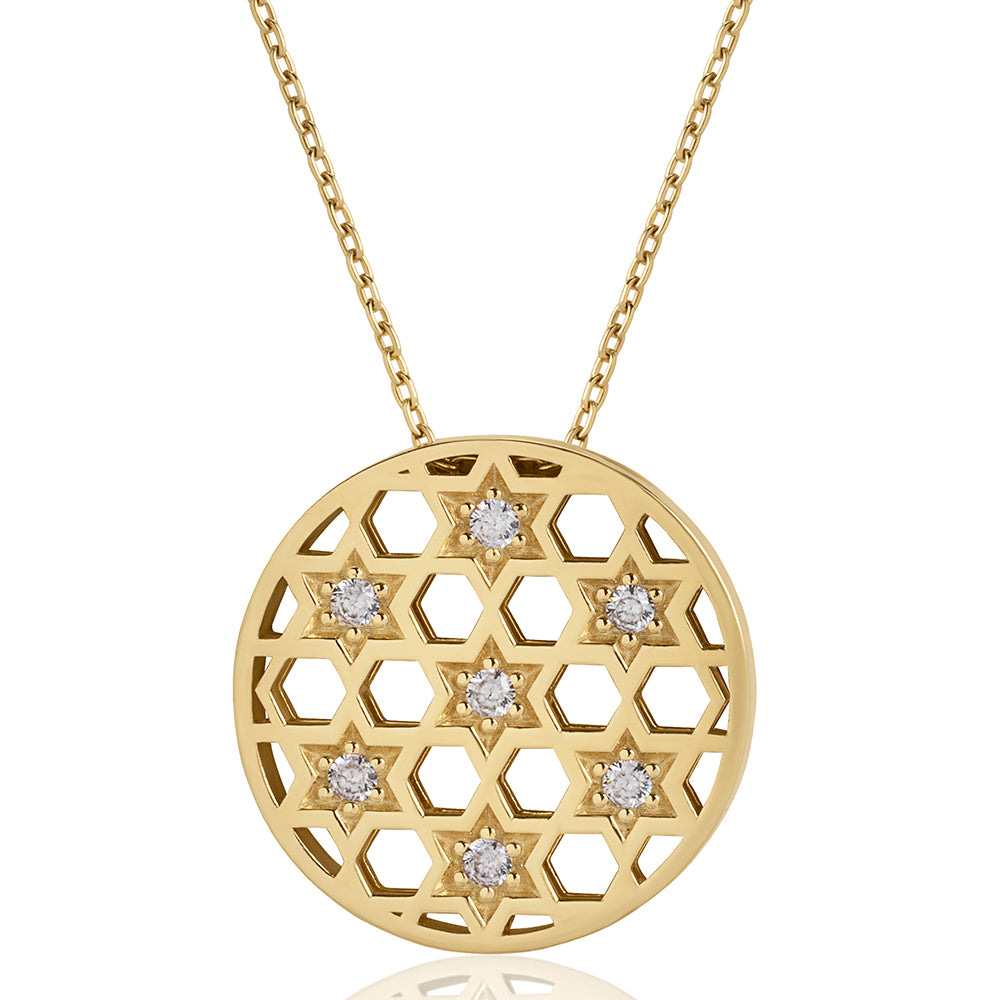 Large circle stars Honeycomb necklace