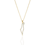 Load image into Gallery viewer, 14K Gold Holo map of Israel Necklace diamonds
