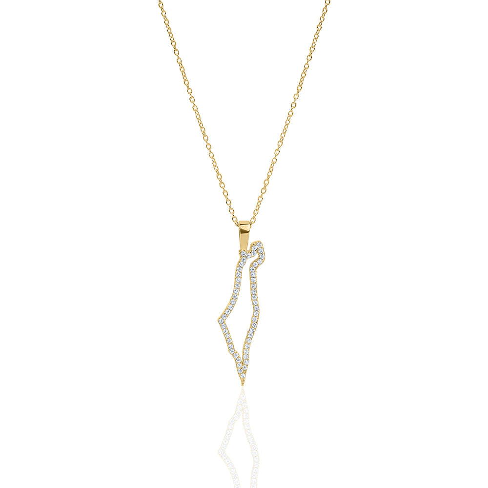 14K Gold Holo map of Israel Necklace diamonds