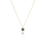 Load image into Gallery viewer, 14k gold 1cm full star of David Blue sapphire necklace
