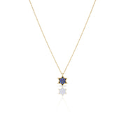 14k gold 1cm full star of David Blue sapphire necklace