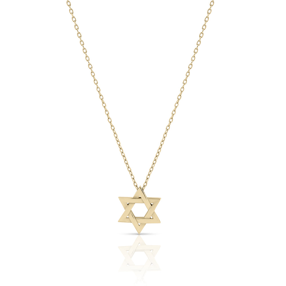 14k gold large plain braided Thick star of david necklace
