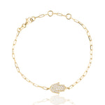 Load image into Gallery viewer, 14K gold Large hamsa bracelet paperclip