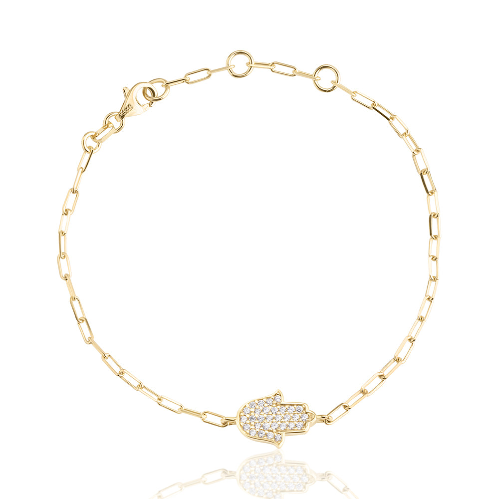 14K gold Large hamsa bracelet paperclip