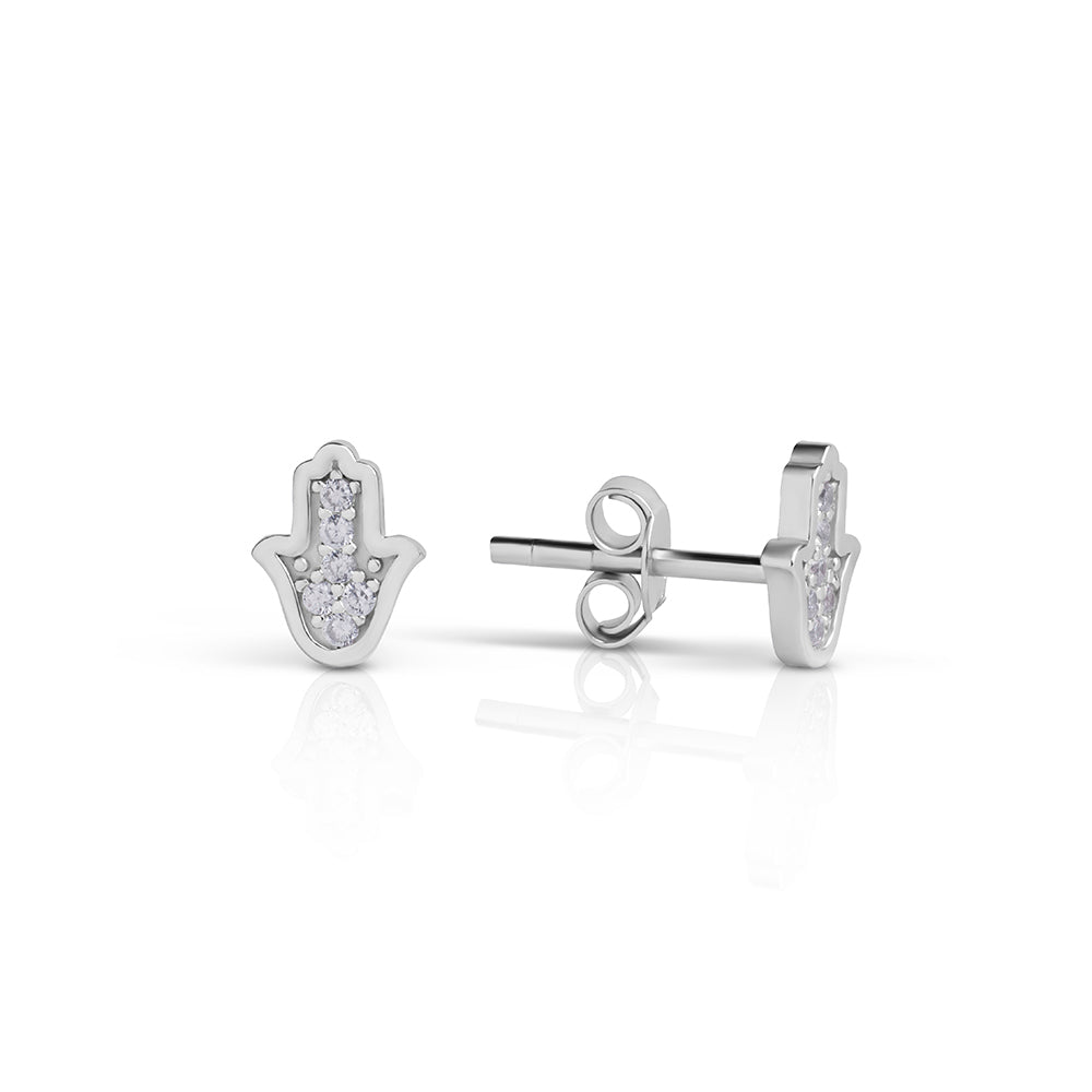 14k Gold full diamond Hamsa Earring