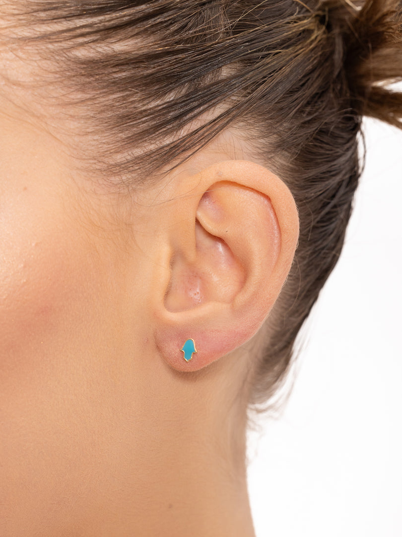 14k Gold Enamel Hamsa Earring