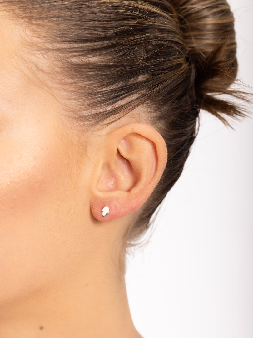 14k Gold Enamel Hamsa Earring