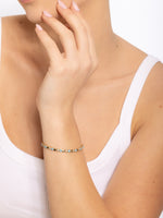 Load image into Gallery viewer, 14K gold Tennis bracelet. gold ball, diamond, enamel eye

