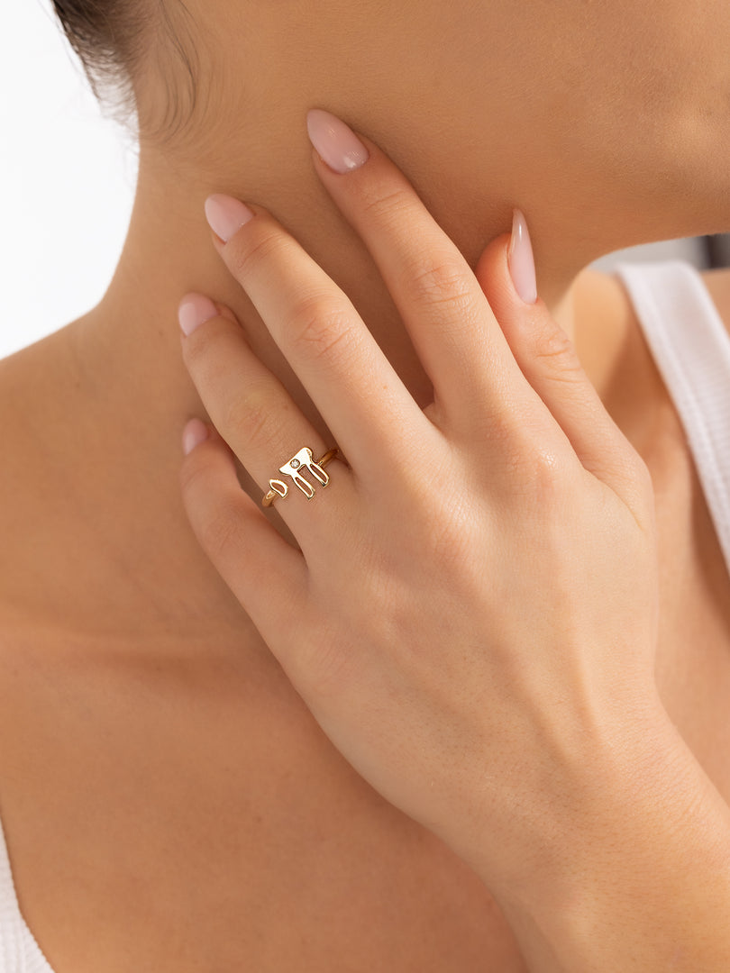 14k gold single diamond Hai ring