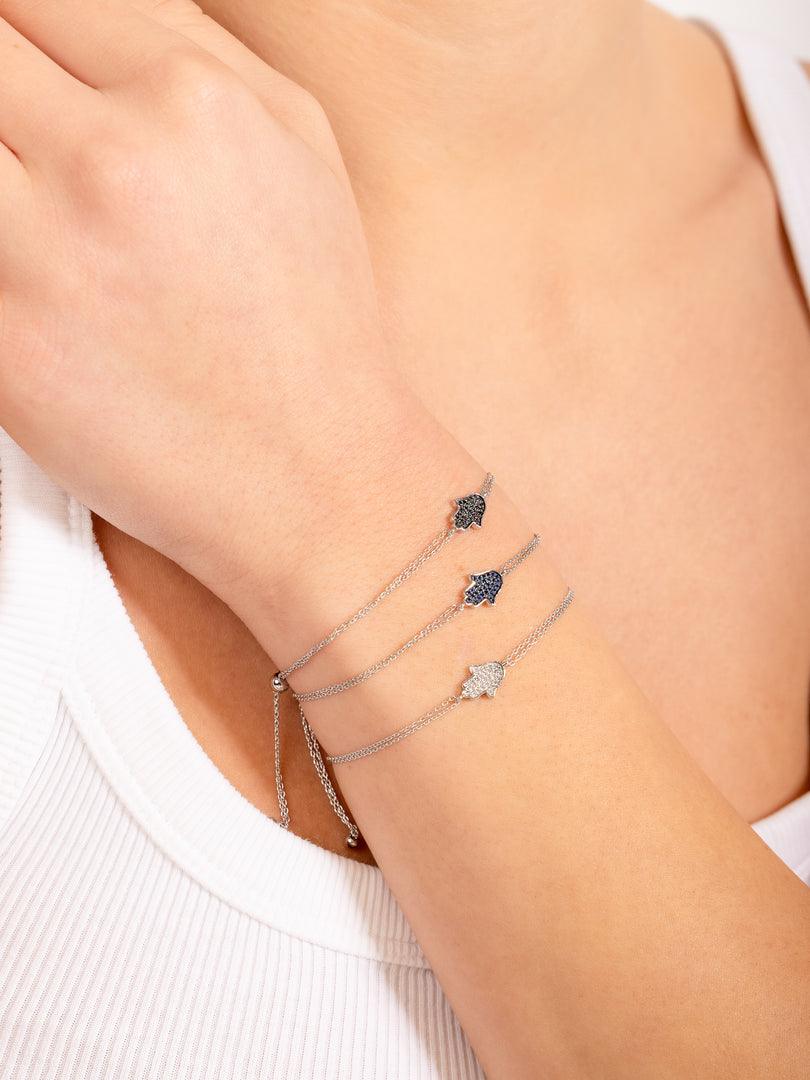 14K Gold Hamsa Bracelet Black diamonds