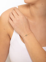 Load image into Gallery viewer, 14K gold single diamond 1cm Hamsa Bracelet
