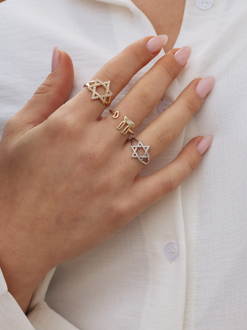 14k gold star of david ring