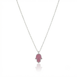 Load image into Gallery viewer, 14K Gold Hamsa Necklace Pink sapphire