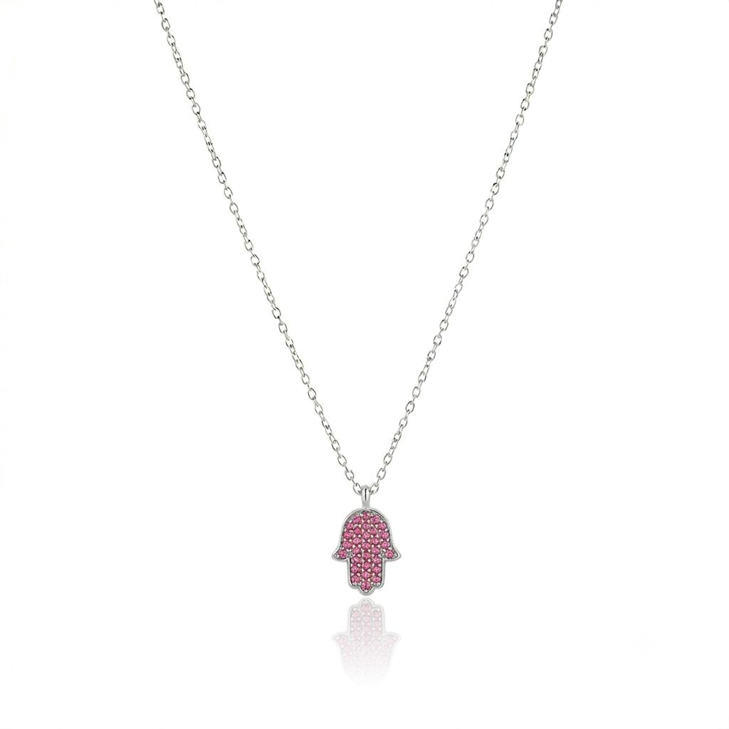 14K Gold Hamsa Necklace Pink sapphire