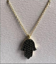 14K Gold Hamsa Necklace Black diamonds
