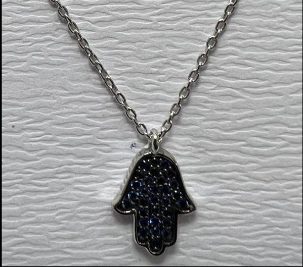 14K Gold Hamsa necklace Blue sapphire
