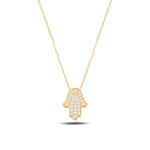 Load image into Gallery viewer, 14K Gold large Thic classic Hamsa Necklace diamonds
