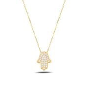 14K Gold Thic classic Hamsa Necklace diamonds