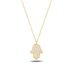 Load image into Gallery viewer, 14K Gold large classic Hamsa Necklace diamonds
