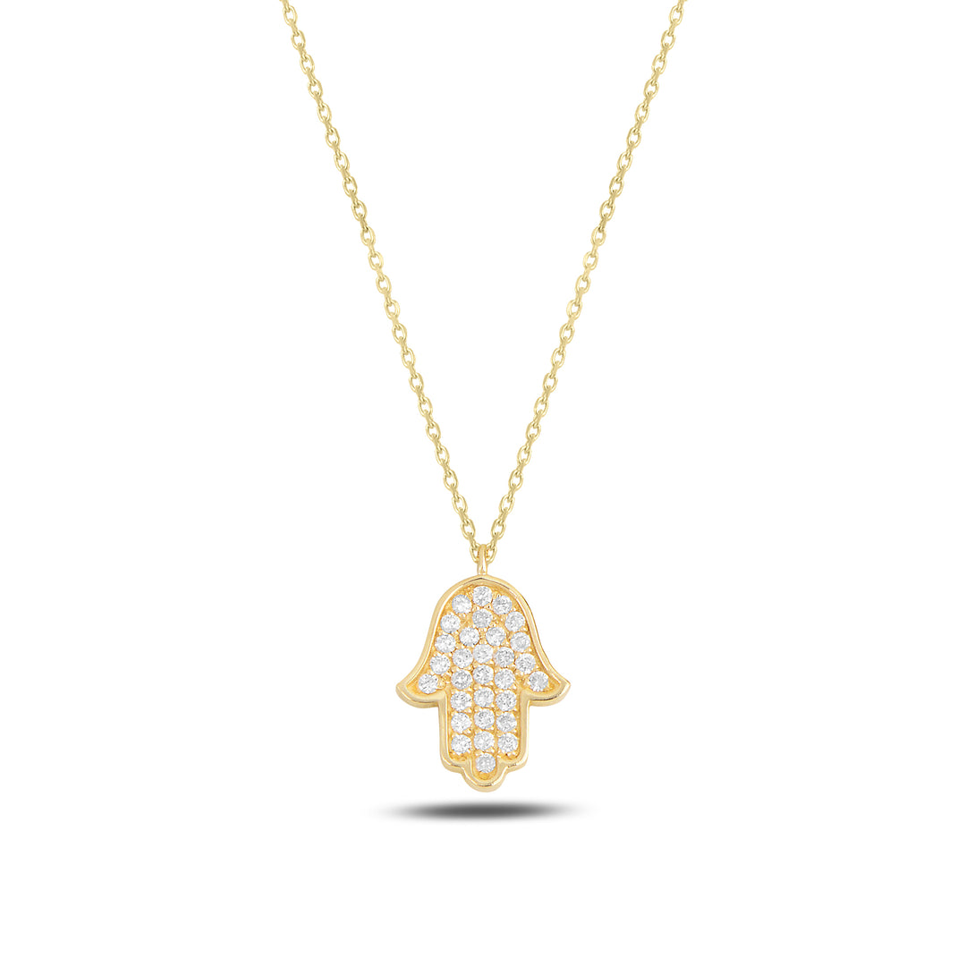 14K Gold large classic Hamsa Necklace diamonds