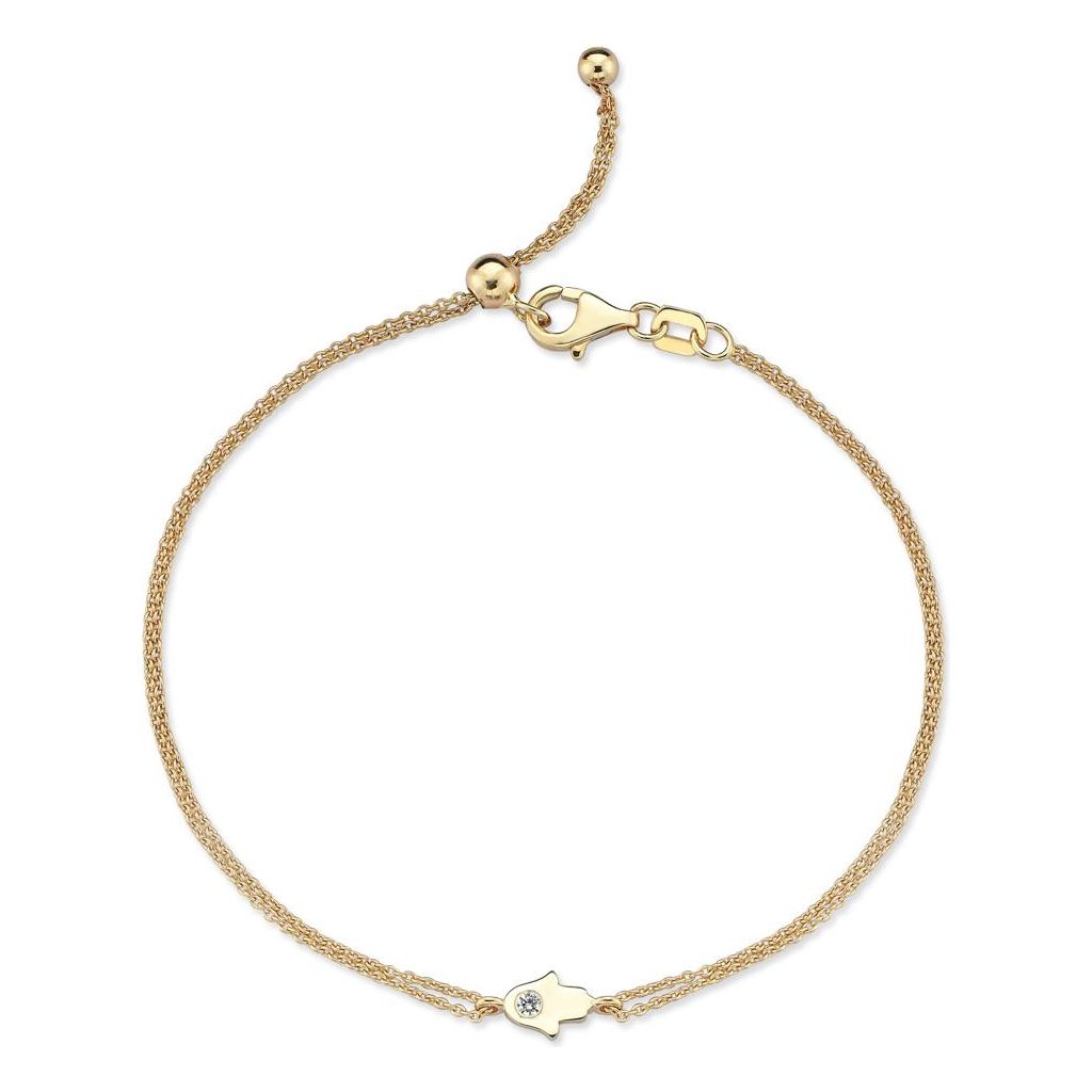 14k gold Mystic Gold & Single Diamond Hamsa Bracelet