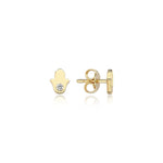 Load image into Gallery viewer, 14k gold Mystic Gold With Single Dimond Hamsa Earring
