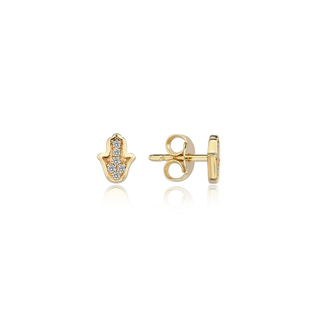 14k Gold full diamond Hamsa Earring